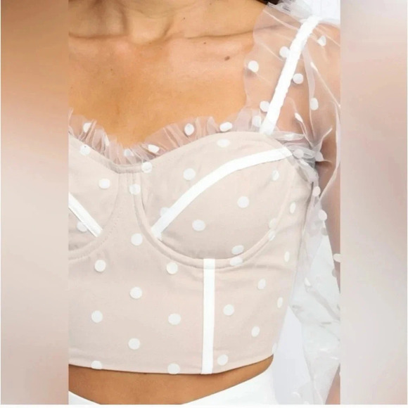 RNWY Runaway Bustier Corset Beige Polka Dot Tulle Sheer sleeves Womens size 6 - Picture 3 of 12